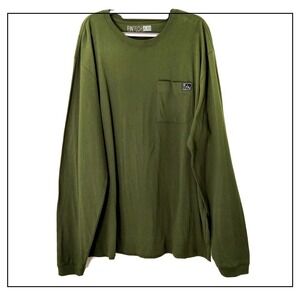 Fin Tech Men Shirt XL Green Long Crew Neck Shrink Free Lightweight Cotton Hiking